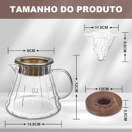 Filtro, 600ml Coador de Cafe, Cafeteira de Gotejamento, Cafés Adequados para 1 a 3 Pessoas, Coador, Vidro, Clever Dripper, Kit Cafeteira -02, Passador de Café Formato 02