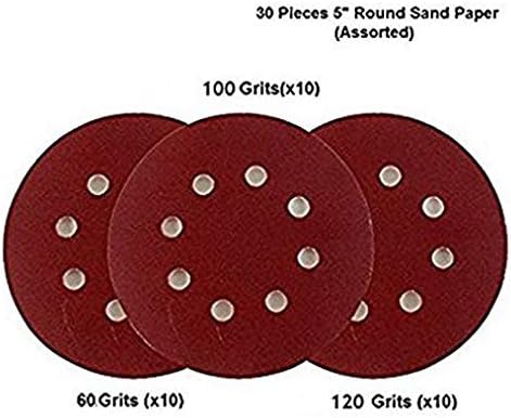 ISC Hook & Loop Sanding Disc Paper 60/100/120 Grit For Pad 5" Pack of 30 Pcs Emery Sandpaper