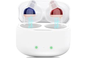 AVICILL Rechargeable True Hearing Aids for Seniors Not Amplifiers Hearing Loss with Noise Cancellation 16 Channel Digital & Invisible Design with Charging Box (Blue-Red)