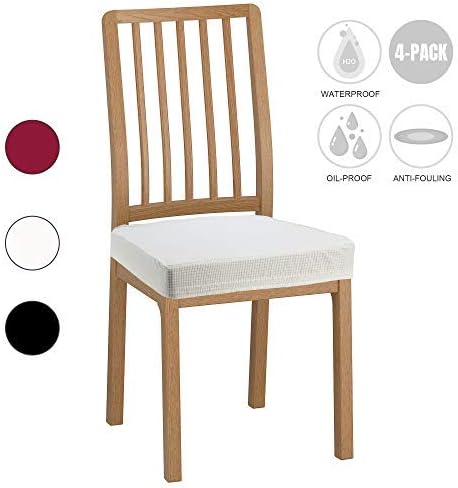 Dining Room Chair Seat Covers - 4 Pack Spandex Stretch Desk Chair Covers for Dining Room - Premium Jacquard Office Computer Chair Seat Protectors Chair Slipcovers - Beige