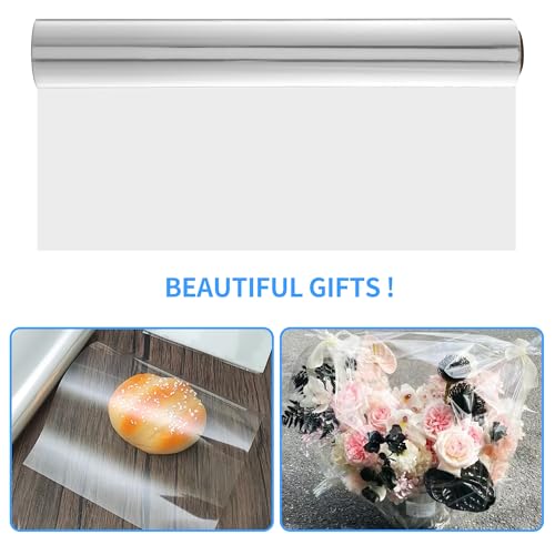 BUCOMTU 3 Mil Transparent Packaging Paper, 86 cm x 30 m, Transparent Plastic Roll, Suitable for Various Holidays and Occasions such as Valentine's Day, Christmas, Weddings