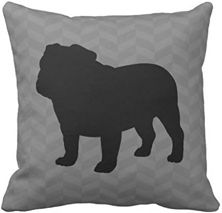 English Bulldog Silhouette On Grey Herringbone Throw pillow case 18*18