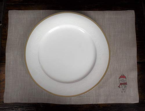 Natural Holiday Linen Placemat Set with Chinese Zodiac Pig Print – Gift idea for Home Cooks – Pure Linen Table Serving Accessory
