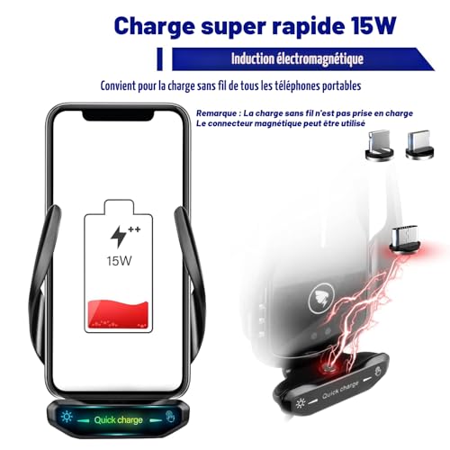 15W Qi Car Induction Charger,Wireless Car Charger Fast Automatic Clamping Door Air Outlet Clip Car Mount for iPhone Samsung…