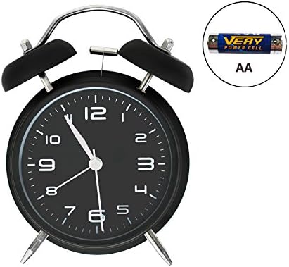 BOCTOP Quartz Analog Alarm Clock, Retro Portable Twin Bell Beside Alarm Clocks with Nightlight, Silent Mechanism for Bedroom, Table, Desk, Non ticking and Battery Operated