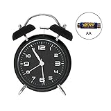 BOCTOP Quartz Analog Alarm Clock, Retro Portable Twin Bell Beside Alarm Clocks with Nightlight, Silent Mechanism for Bedroom, Table, Desk, Non ticking and Battery Operated