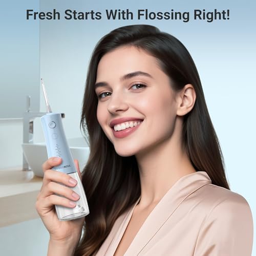 Irrigador oral, fio dentário elétrico sem fios, 5 modos de pressão, IPX8 impermeável, irrigador oral portátil para cuidados gengivais (Pastel Blue)