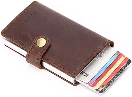 Norcolo Premium Pop-Up Distressed Leather Wallet - Ultimate RFID Protection, Durable &amp; Ergonomic Slim Design, Safe &amp; Secure For Credit Cards, Saves Time &amp; Effort, with Safety Clasp! (Brown)