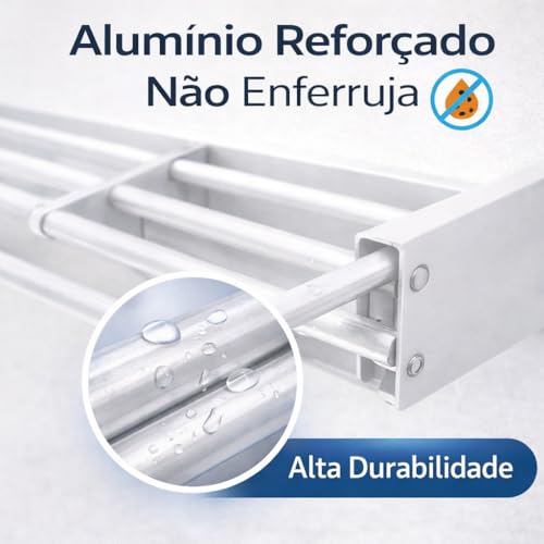 Varal de Parede Retrátil Dobrável 80cm Branco | 5 Varetas, Alumínio