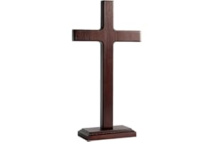 KUXBET Wooden Wall Cross with Stand for Hanging or Standing 12.5 Inch Jesus Christ Catholic Wood Crafted Cross for Wall Decoration Table Home Decor