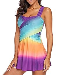 Bañador de dos piezas para dama con falda corta, tankini con bloques de colores (S-3XL)