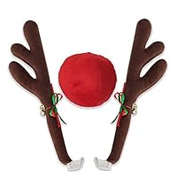 Jaxbo Christmas Reindeer Antlers Car Decoration Kit Plush Rudolf Auto Reindeer and Red Nose Set with Jingle Bells - Best Chrictmas Gift Choice