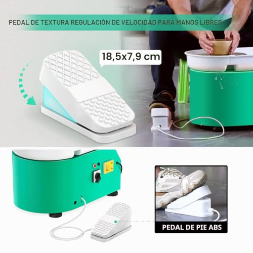 VAYOTOY Electric Ceramic Lathe 25 cm Ceramic Wheel with Manual Handle and Foot Pedal 350W Motorized Electric Ceramic Wheel Machine 300RPM Electric Pottery Lathe DIY Crafts