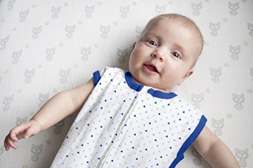 SwaddleDesigns Cotton Sleeping Sack with 2-Way Zipper, Blue Tiny Triangle Shimmer, Large