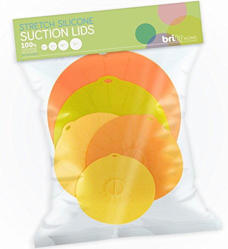 Silicone Suction Lids Set of 5 - Reusable Food Storage Bowl Covers - 100% Food Grade Silicone - Hygienic Seal - Versatile Environmentally Friendly Food Savers - Microwave Splatter Screen - Saves on Plastic Wrap - 6"/15cm, 8.25"/21cm(x2), 10.25"/26cm and 12"/30cm