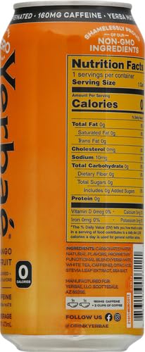 YERBAÉ MANGO PASSIONFRUIT SPARKLING WATER (SIX 16 OZ CANS) ONLY 30 CALORIES PER CAN.