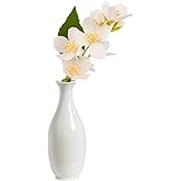 15.5 cm/6.1 Inch Tall White Ceramic Small Flower Vase Elegant Single Stem Bud Vase Handmade Decorative Vases Flower Centerpiece for Home Office Table Shelf Decor