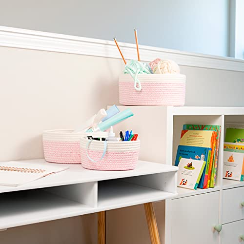 OrganiHaus Set of 3 Pink Baskets for Organizing Nursery Storage