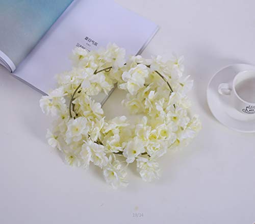 Lmeison Artificial Cherry Blossom, Fake Cherry Blossom Flowers White Hanging Vine Silk Garland Wreath for Wedding Arch Decor Wedding Party Decor, 3 Pack - Thumbnail 4