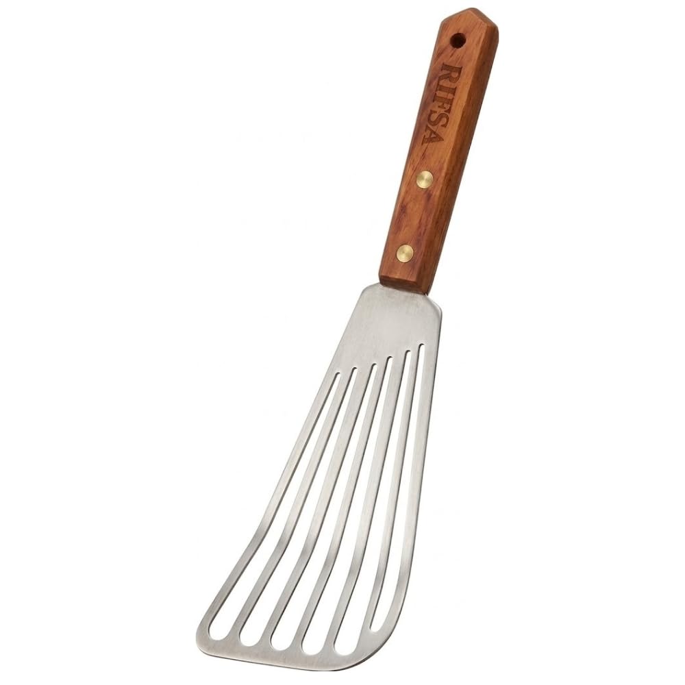Photo 1 of 1 Slotted Elegant Silver Fish Turner Spatula - Metal Fish Spatula with 6.5 inch Blade & Ergonomic Wooden Handle - Ideal for Home and Professional Chefs