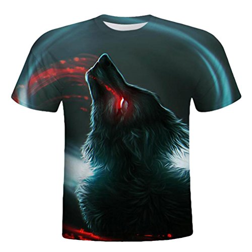 NREALY Mens Wolf 3D Printing Casual Tees Shirt Short Sleeve T-Shirt Blouse Tops Vest(XX-Large, Black)
