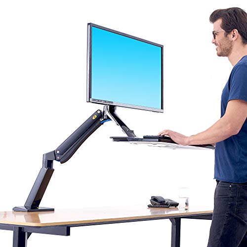 NB North Bayou Sit Stand Desk Converter Monitor Desk Mount Height Adjustable Standing Desk Workstation for 24''-35'' Monitor Computer Monitor Mount Arm with Keyboard Tray (Black)