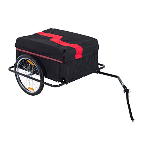 HOMCOM Fahrradanhänger Lastenanhänger Belastbarkeit max. 40 kg Transportanhänger Handwagen Lasten-Fahrradanhänger Schwarz Stahl Oxford 140 x 88 x 60 cm