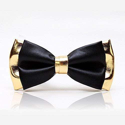Amazon Com Gold Black Bow Tie For Men Double Layer Pu Leather
