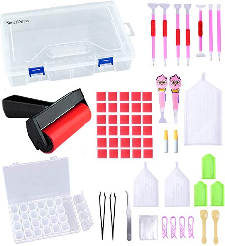 SanerDirect 100pcs 5d Diamond Painting Tool Accessories, New Design Light Drill Pens, Diamond Painting Roller, 28 Grids Diamond Painting Container for DIY Craft