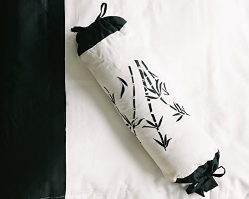 Embroidered Zen Bamboo Decorative Bolster Neck Pillow Case/Cover, Black/White (16" x 6")