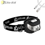 LED Headlamp Flashlight - Lite-Aid's Rechargeable Convenient Headlamps for Camping, Hiking, Walking, and Home Improvement Needs - 5 Headlight Functions - 300 Feet Distance - 30 Hours of Light