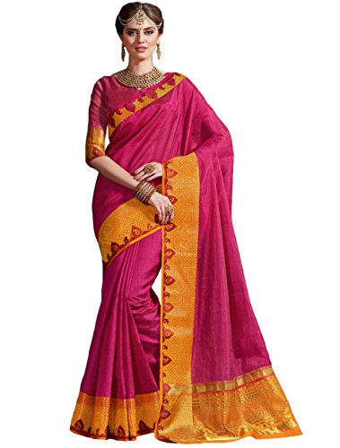Outstanding Hot Pink Tussar Silk Traditional Saree