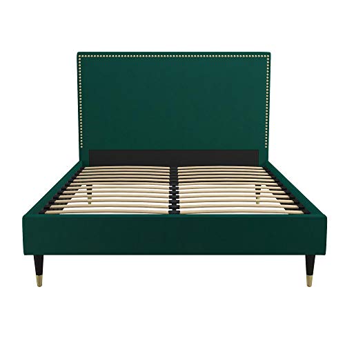 CosmoLiving by Cosmopolitan Audrey Upholstered, Emerald Green Velvet, Queen Size Frame Bed