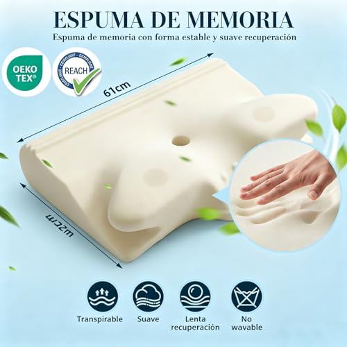 Honfay Almohada Ergonómica con Soporte Cervical de Espuma Viscoelástica, para Dormir de Lado, Boca Arriba o Boca Abajo, con Espacio Integrado para los Brazos