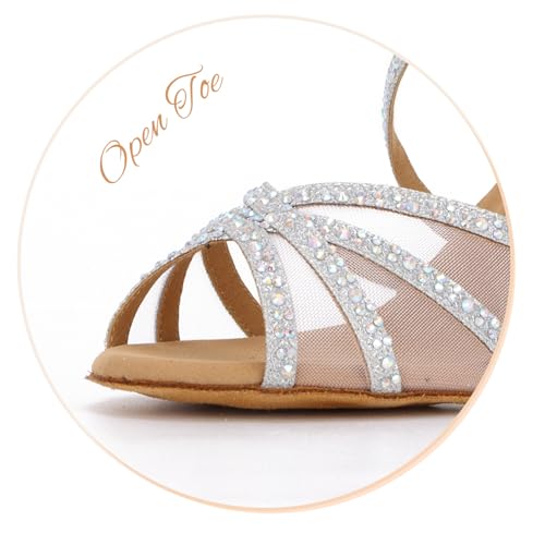 Taoyoule Dance Shoes for Women Salsa Dance Latin Heel Glitter Rhinestone Samba Tango Practice Ballroom Dance Shoes 3" Heel