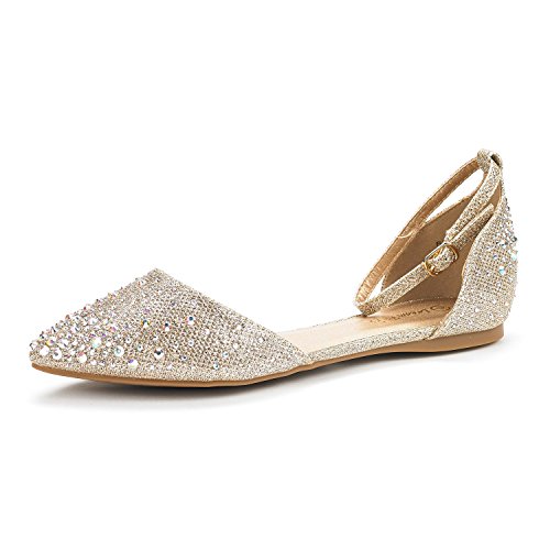 DREAM PAIRS Flapointed-Shine New Women's Casual D'Orsay Rhinestones Pointed Toe Comfort Soft Ballet Flats Shoes Gold Size 8.5 (Best Comfortable Flats 2019)