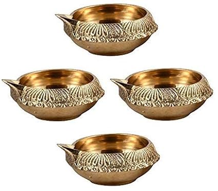VENYA COLLECTION Diya for Pooja Made of Pure Brass - Kuber Diya Diwali Decoration (Set of 4)