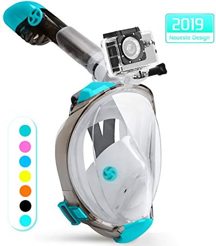 X99 Snorkel Mask, 2019 Upgrade Full Face 180° Panoramic View Diving Mask Set with Latest Dry Top System, Safe Breathing Design Anti-fog and Anti-leak with Detachable Sport Camera Mount for Adults/Kids Men and Women