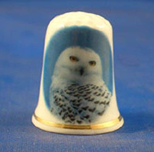 Porcelain China Collectable Thimble -- Snowy Owl with Free Gift Box