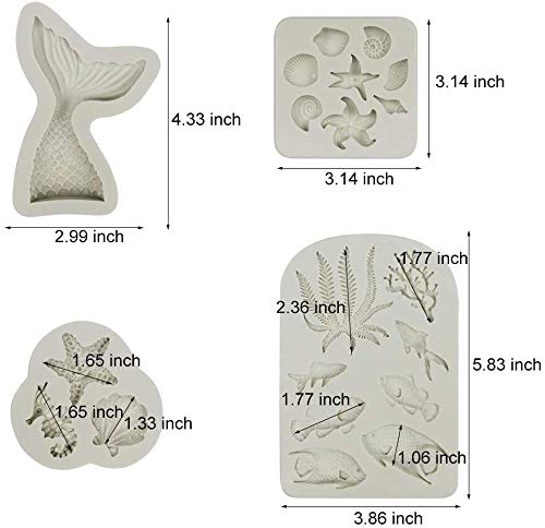 Koogel 21pcs Marine Theme Fondant Silicone Mold,Mermaid Chocolate Mold Mermaid Tail Mold Seahorse Dolphin Seashell Starfish Mold for Cake Decoration Candy Polymer Clay Sugar Craft