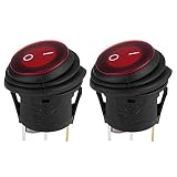 Qiilu 2pcs Red LED Light 12V 20A 3Pin Car Auto Boat Round On-Off Rocker Toggle Switch,SPST Circuit,Waterproof,3/4' 20mm hole