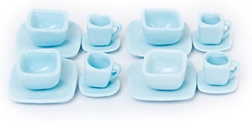 Porcelain Tea Set Dish Cup Plate Light Blue 16pcs For Decorative Use Only, Not A Toy Simple Design And Excellent Workmanship Exquisite Collection Dolls