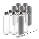 Teikis (6-Pack) Glass Water Bottles 18oz with Stainless Steel Cap and 6 Nylon Protection Sleeve