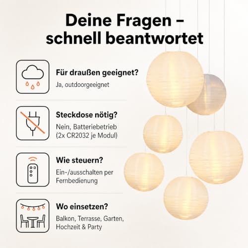 Hellum Lanterns Outdoor Weatherproof Set of 7 with Warm White LED and Battery, 1 x Diameter 30 cm, 3 x Diameter 25 cm, 3 x Diameter 20 cm, White Lanterns with Remote Control, Lanterns for Outdoors, LED Lanterns, Outdoor Wedding Decoration 150889