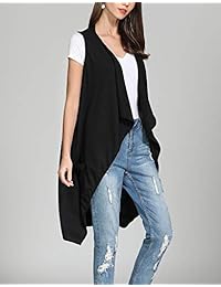 Hibluco - Chaleco sin mangas para mujer, con parte delantera abierta, largo, diseño de cardigán asimétrico con bolsillos