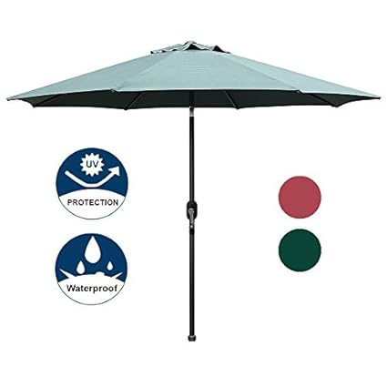 Blissun 9 Outdoor Market Patio Umbrella With Auto Tilt And Crank Grey 8 Ribs Patio Lawn Garden Patio Furniture Accessories