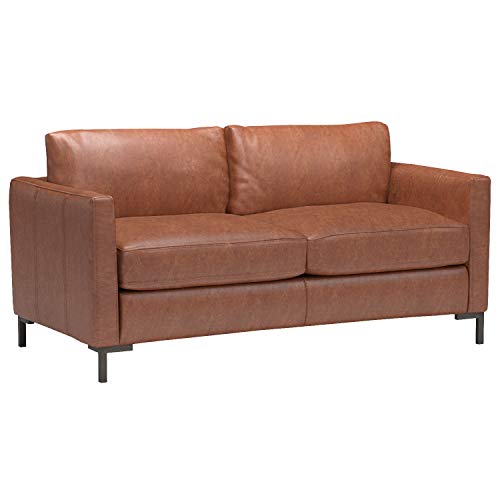 Rivet Edgewest Modern Loveseat, Leather, 65"W, Saddle