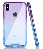 BAISRKE iPhone Xs Max Case, Shock Absorption Protective Cases Soft TPU Bumper & Hard Plastic Back Cover for iPhone Xs Max 6.5 inch - Purple Blue Gradient