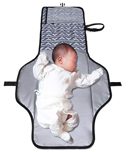 ELENTURE Diaper Changing Pad, Baby Infant Portable Travel Changing Station Mat Bag with Kneecap (Gray/White Dot)
