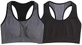 ToBeInStyle Sports Bra for Women - Reversible Racerback Double Layered Compression (Large, Black/Charcoal)